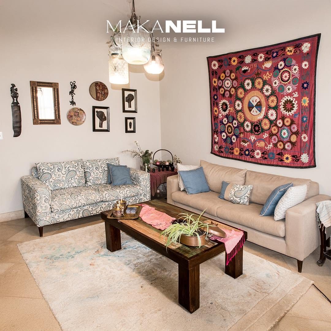 Collected living room with paired sofas and a wooden coffee table